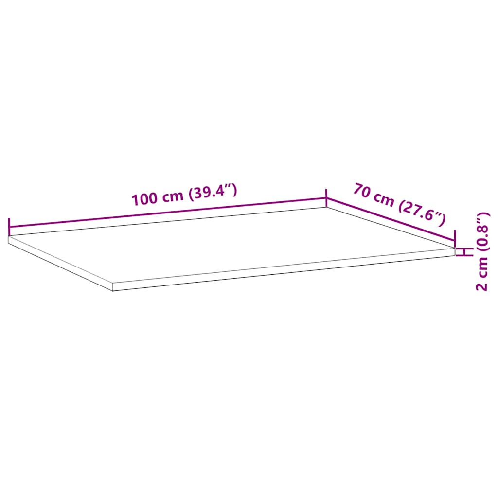 Blat de masă, 100x70x2 cm, dreptunghiular, lemn masiv de acacia