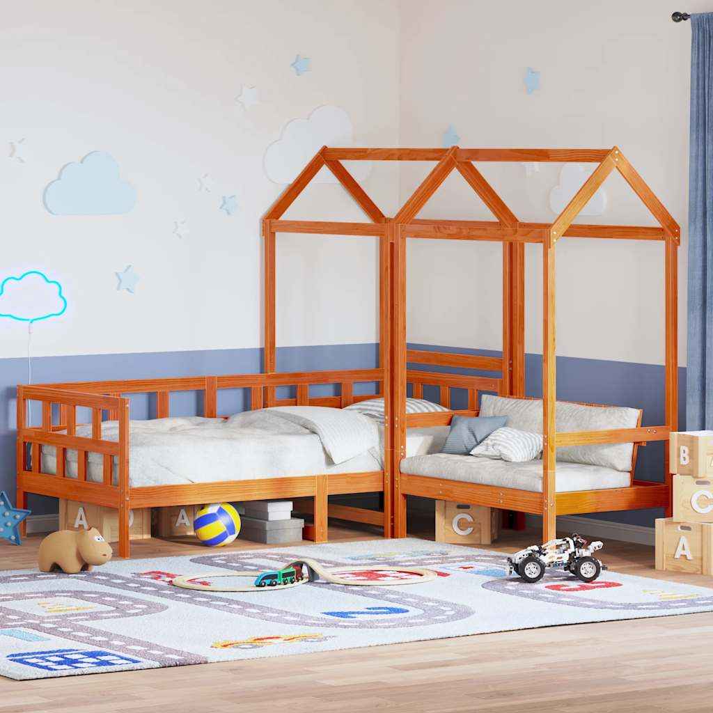 Set pat zi/bancă acoperiș maro ceruit 80x200cm lemn masiv pin