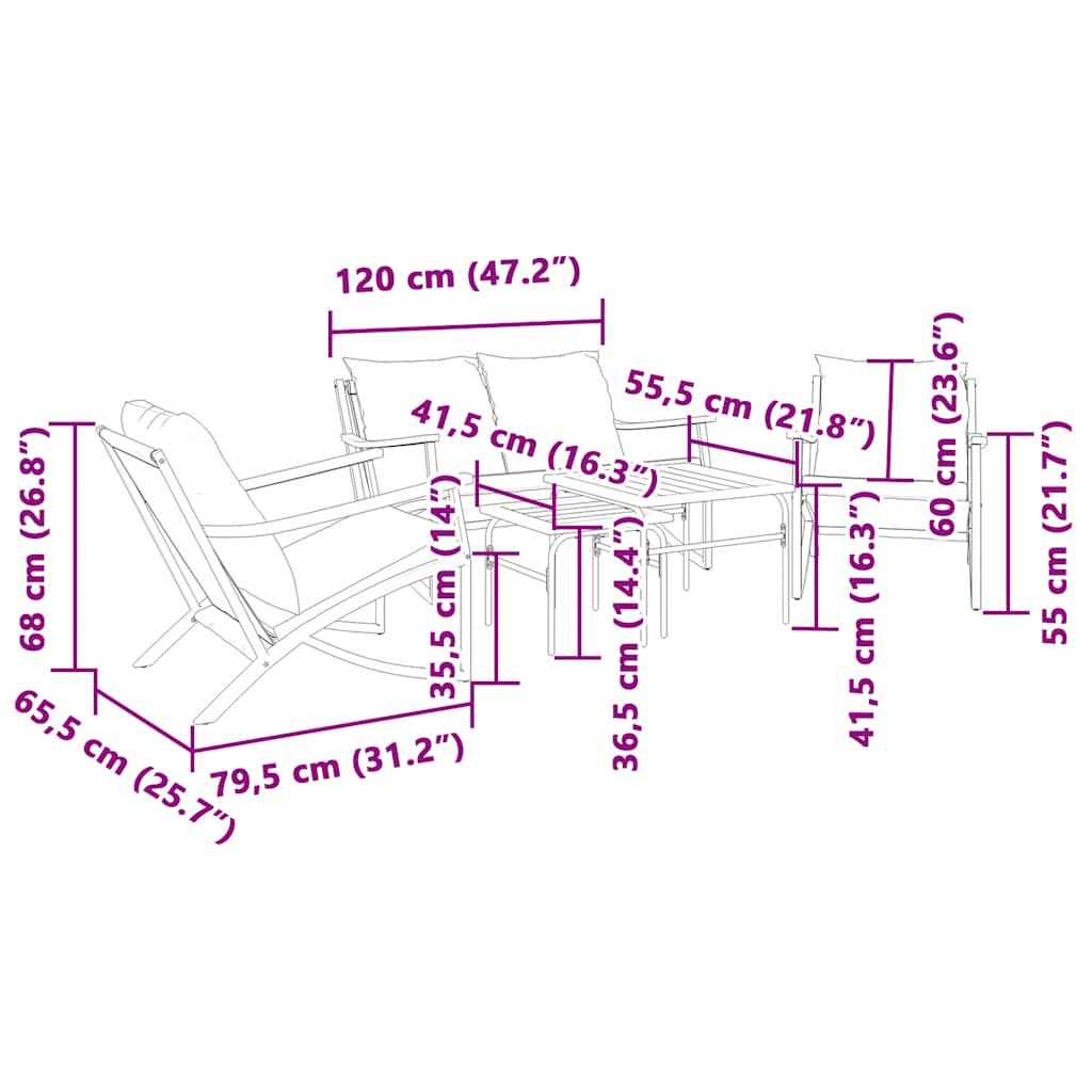 Set mobilier de balcon, 5 piese, cu perne, negru, oțel