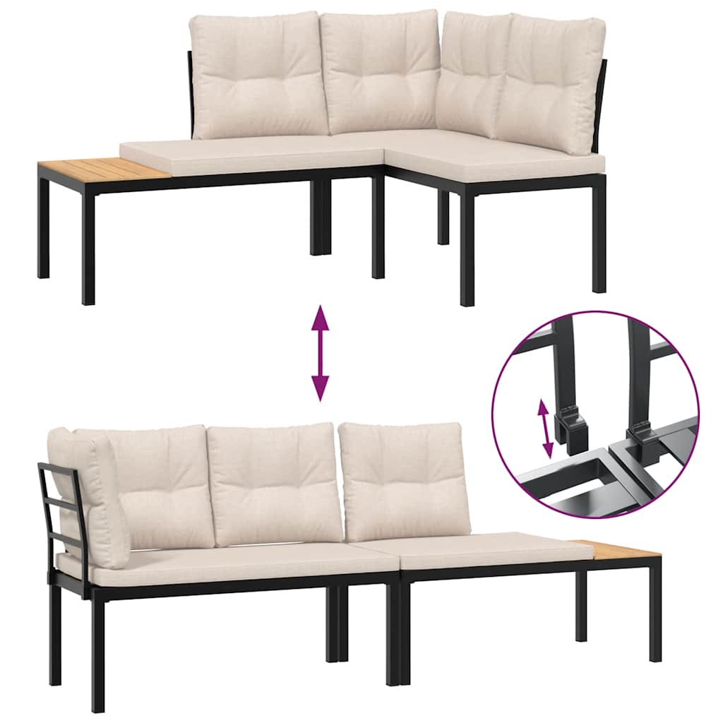 Bănci grădină cu perne, 2 buc., negru oțel vopsit electrostatic