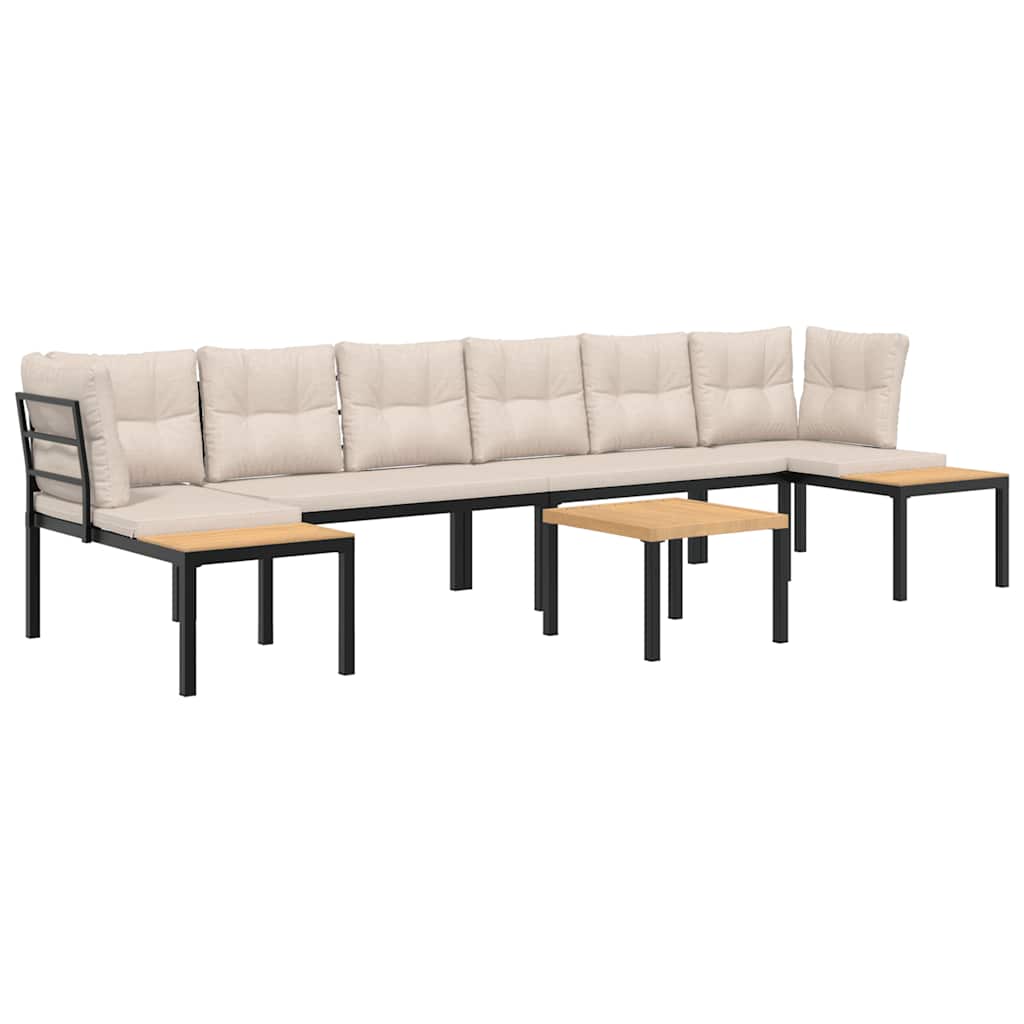 Set canapea de grădină, 5 piese, cu perne, negru, oțel vopsit