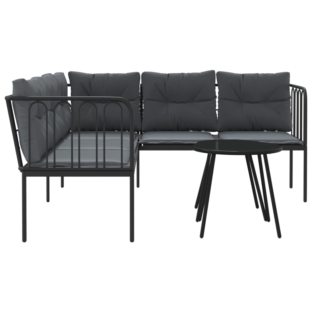 Set canapea de grădină cu perne, negru, oțel și textilenă