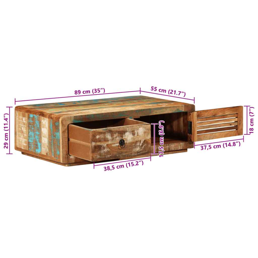 Măsuță de cafea, 89x55x29 cm, lemn masiv reciclat