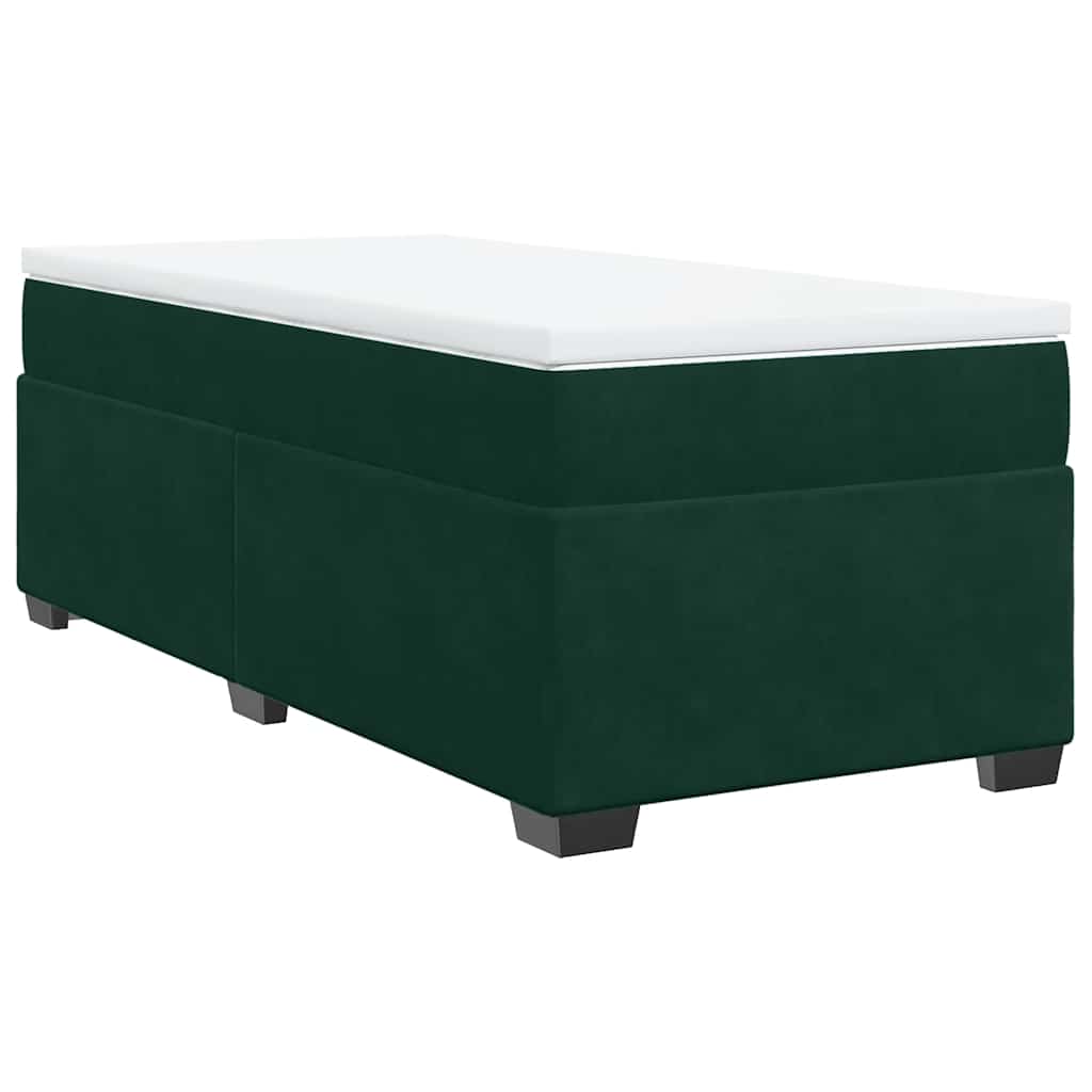 Pat box spring cu saltea, verde închis, 90x200 cm, catifea