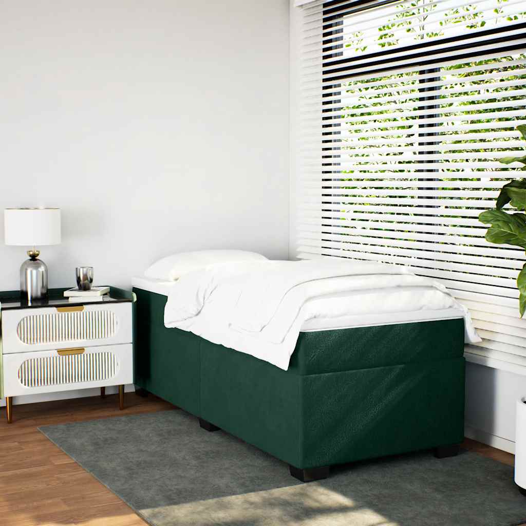 Pat box spring cu saltea, verde închis, 100x200 cm, catifea