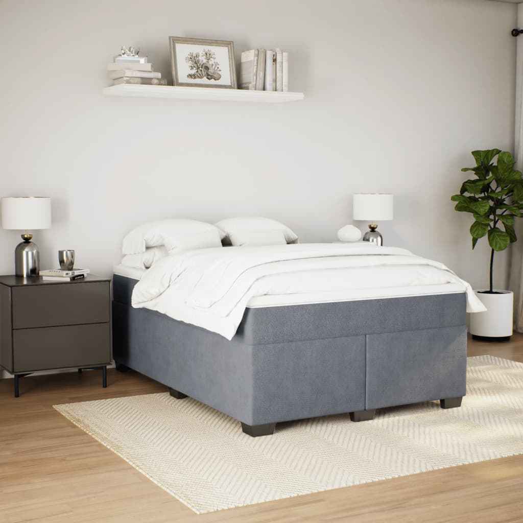 Pat box spring cu saltea, gri închis, 140x190 cm, catifea