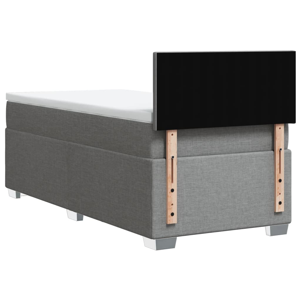Pat box spring cu saltea, gri deschis, 90x200 cm, textil