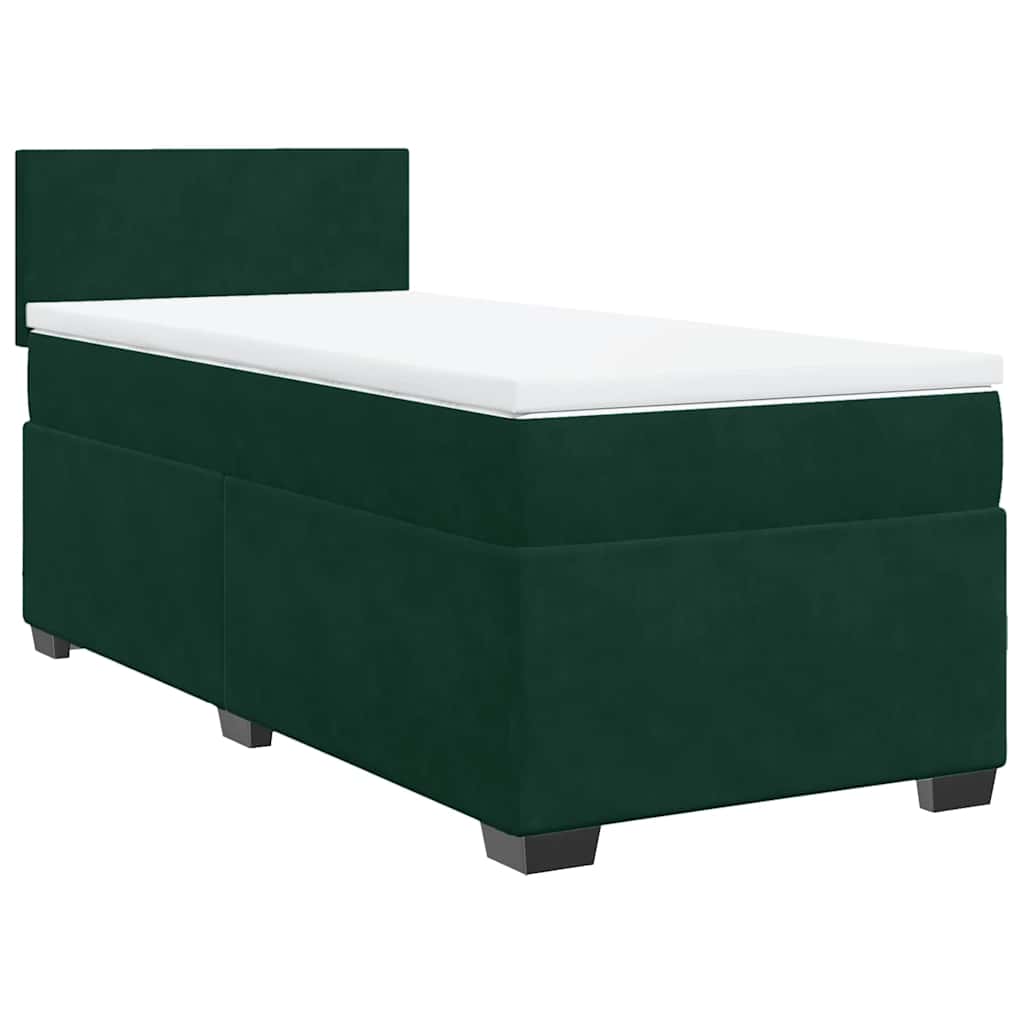 Pat box spring cu saltea, verde închis, 90x190 cm, catifea