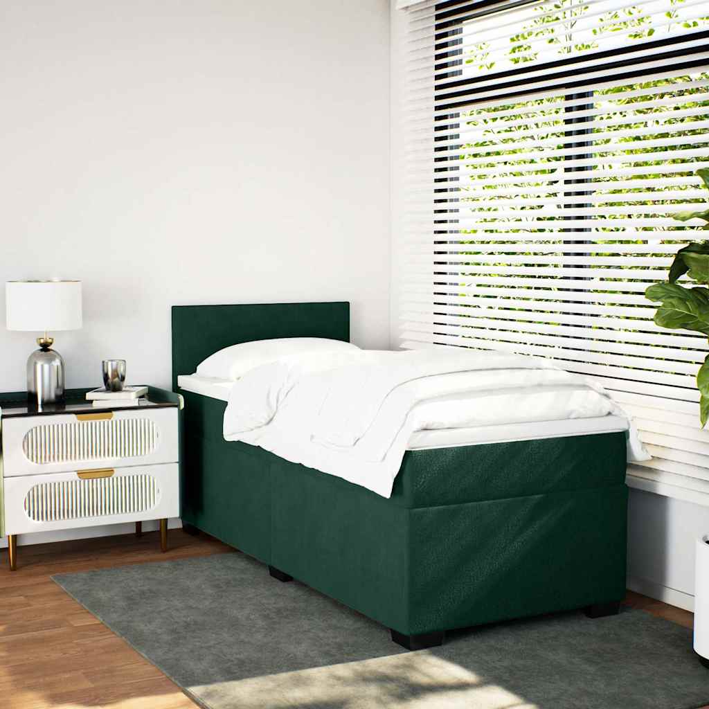 Pat box spring cu saltea, verde închis, 90x190 cm, catifea