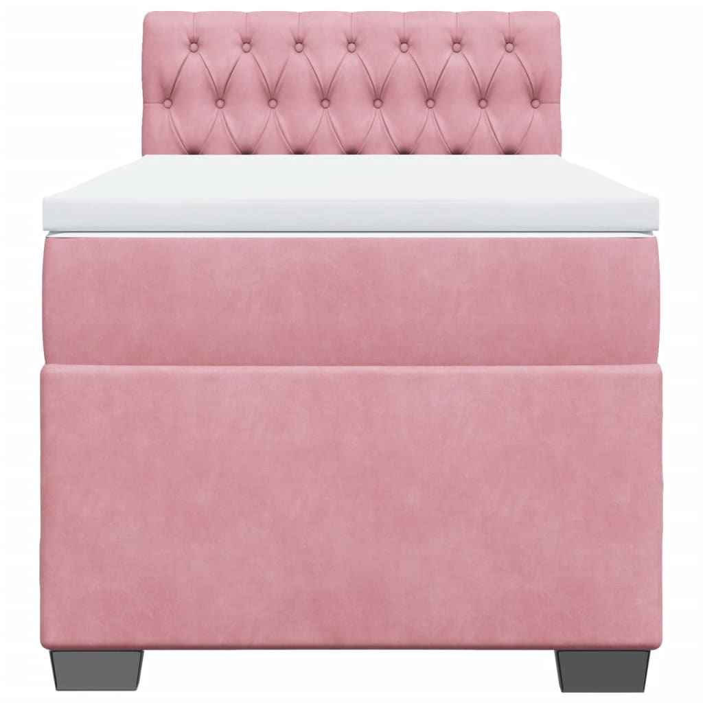Pat box spring cu saltea, roz, 90x190 cm, catifea