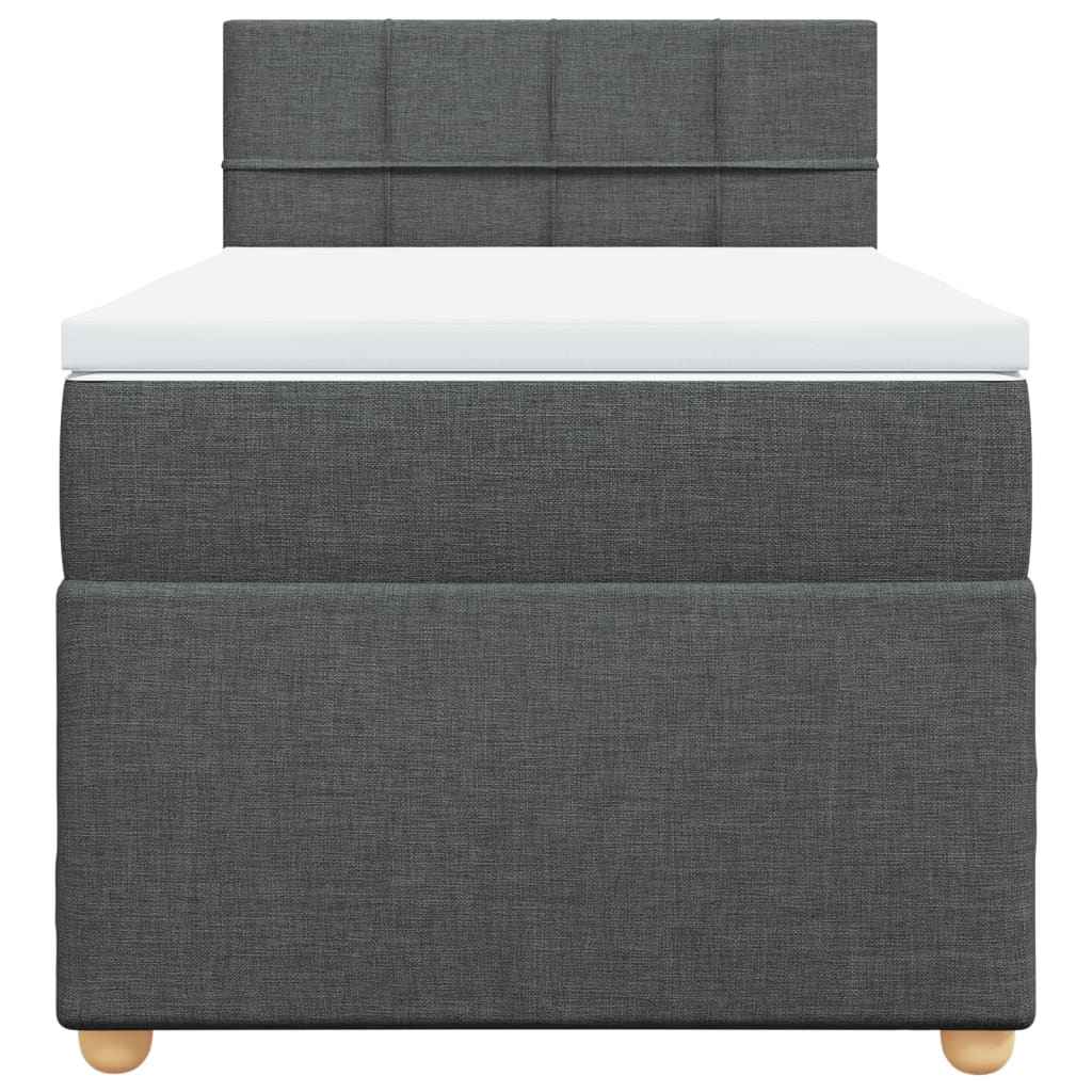 Pat box spring cu saltea, gri închis, 90x200 cm, textil