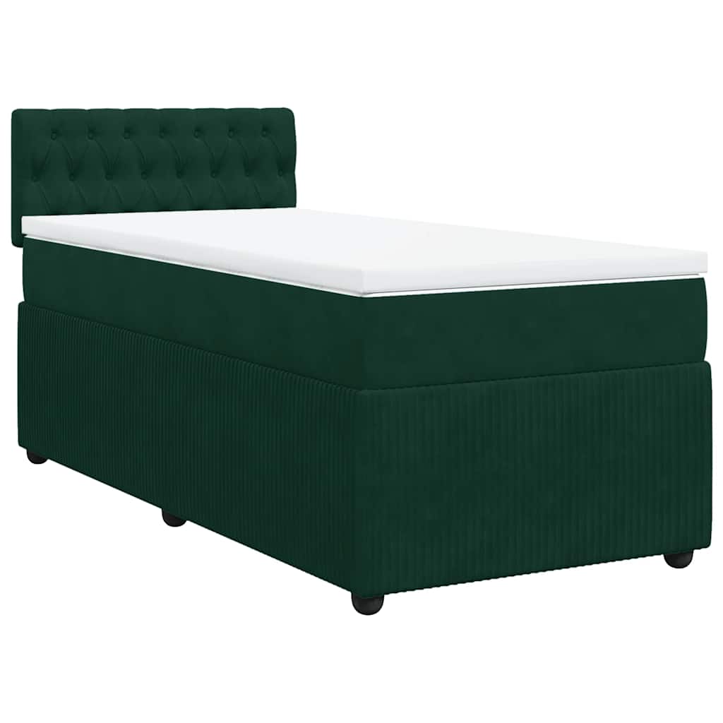Pat box spring cu saltea, verde închis, 90x200 cm, catifea