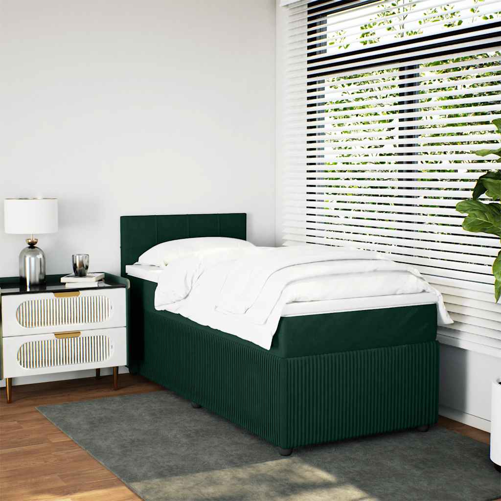 Pat box spring cu saltea, verde închis, 90x200 cm, catifea