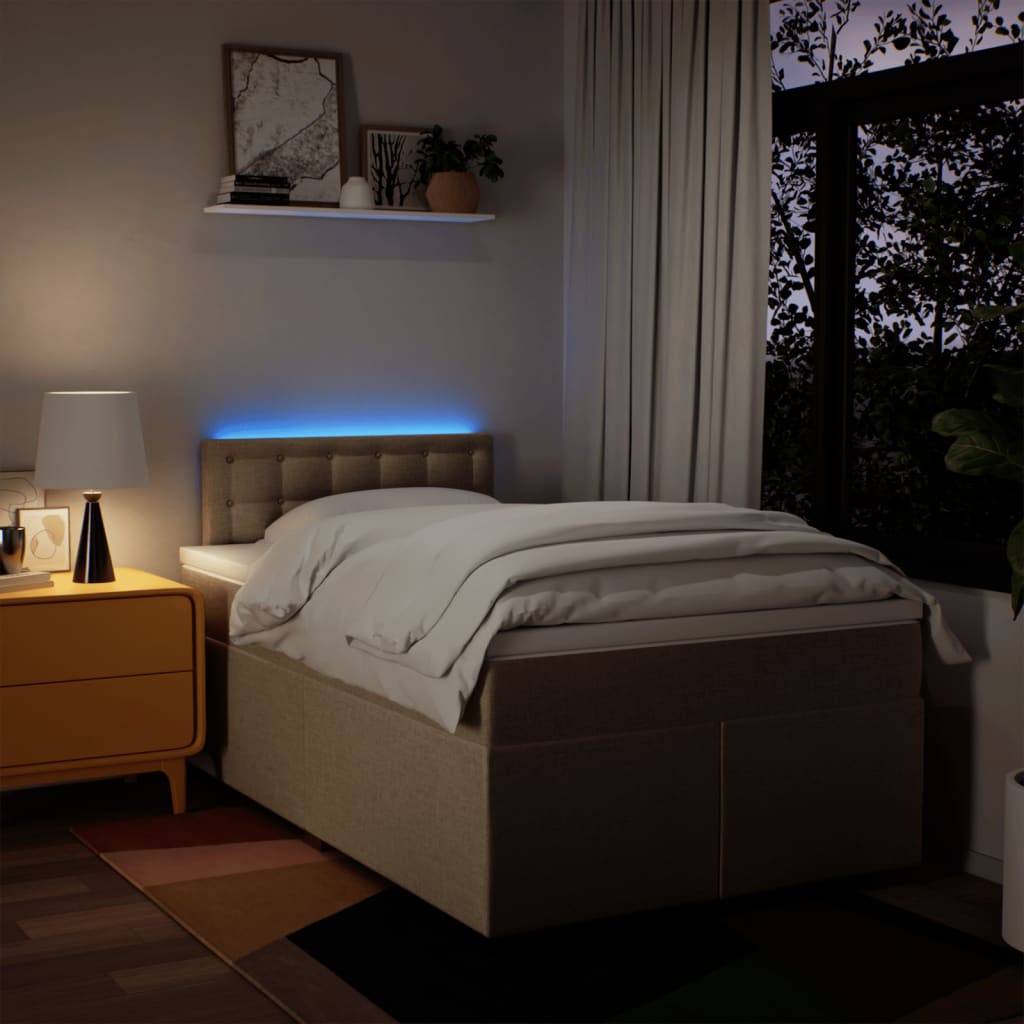 Pat box spring cu saltea, crem, 120x200 cm, textil