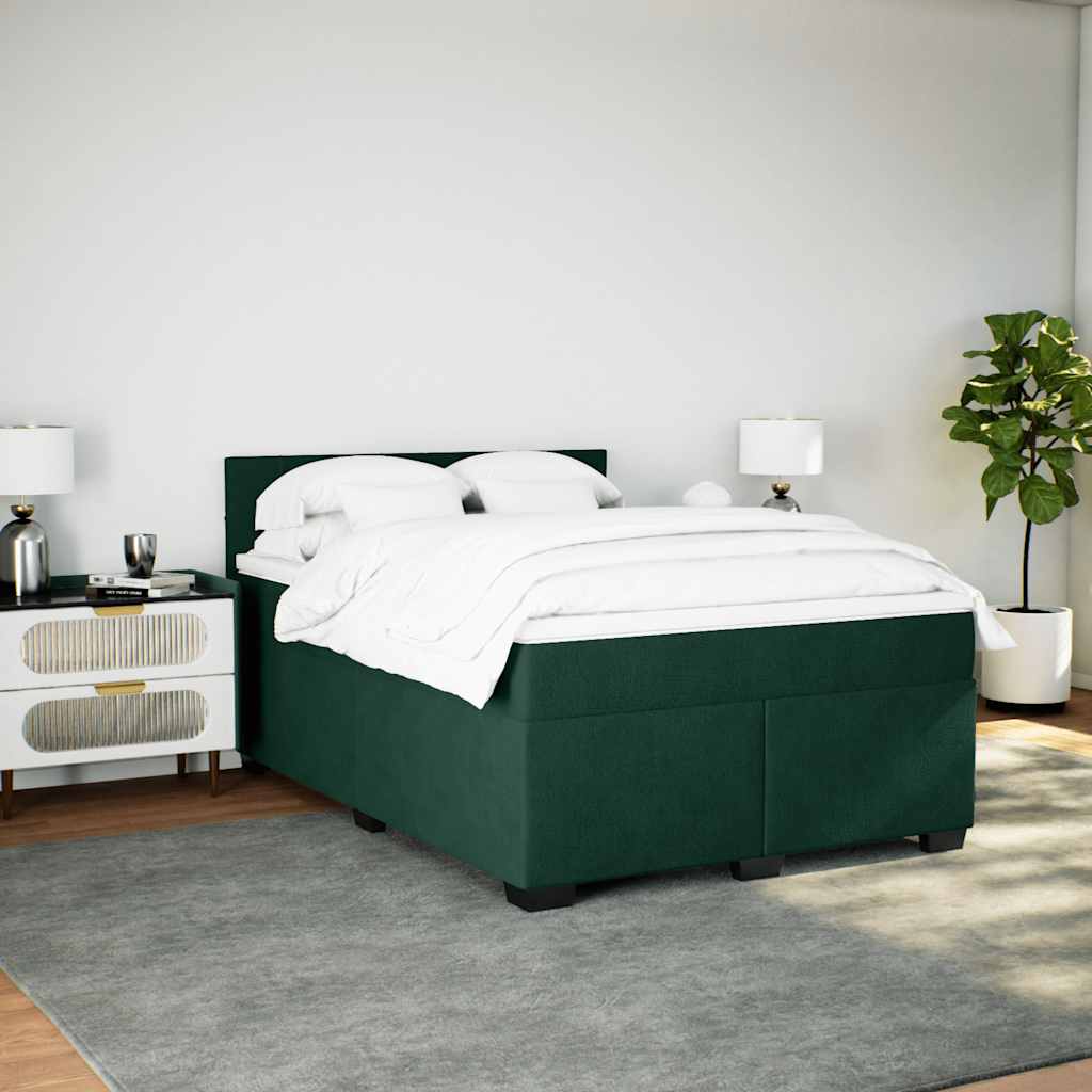Pat box spring cu saltea, verde închis, 140x200 cm, catifea