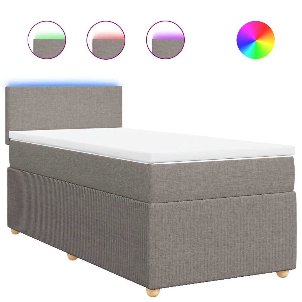 Pat box spring cu saltea, gri taupe, 80x200 cm, textil