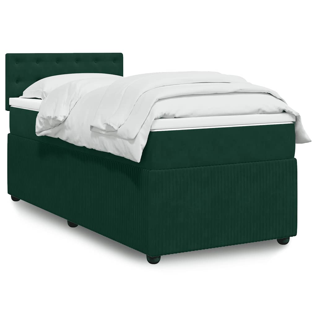Pat box spring cu saltea, verde închis, 90x200 cm, catifea