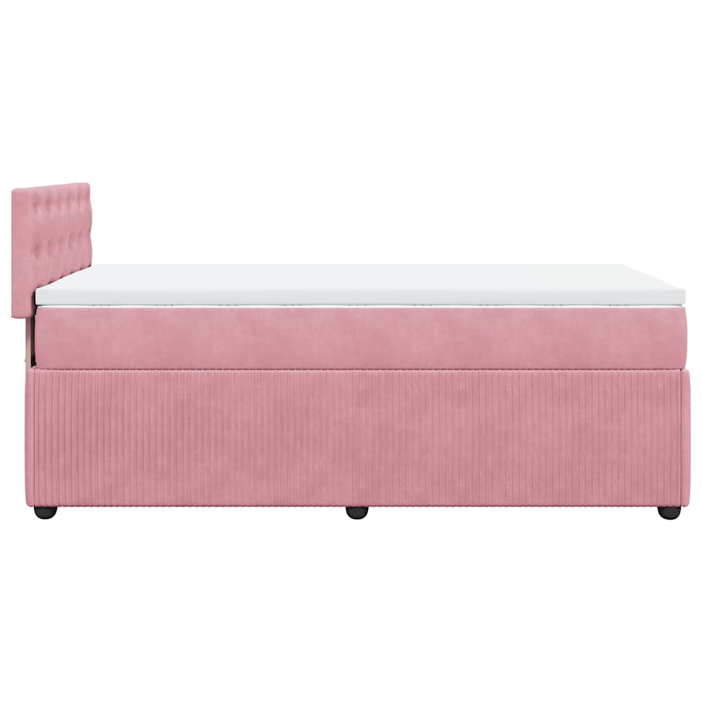 Pat box spring cu saltea, roz, 90x200 cm, catifea