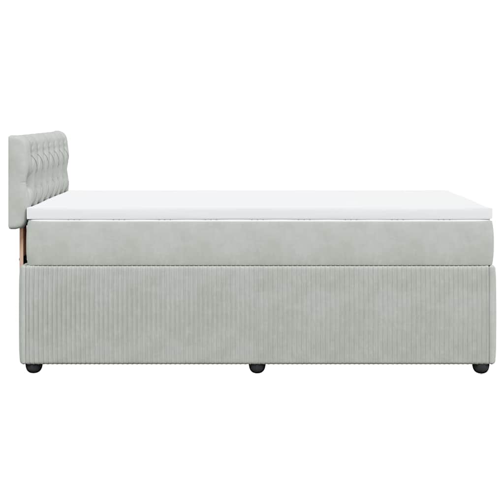 Pat box spring cu saltea, gri deschis, 90x200 cm, catifea