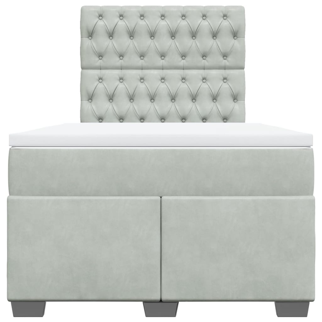 Pat continental cu saltea, gri deschis, 120x200 cm, catifea