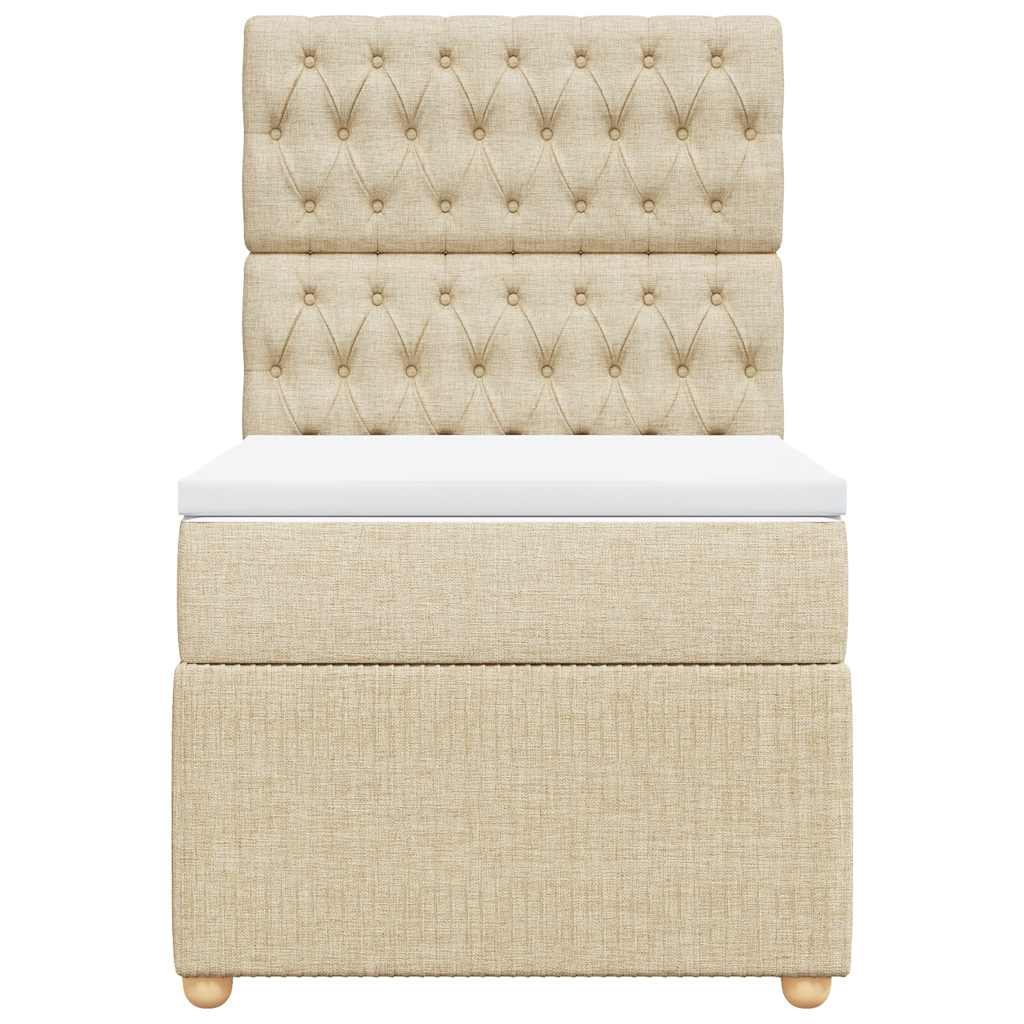 Pat box spring cu saltea, crem, 100x200 cm, textil