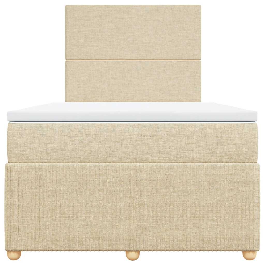 Pat box spring cu saltea, crem, 120x200 cm, textil