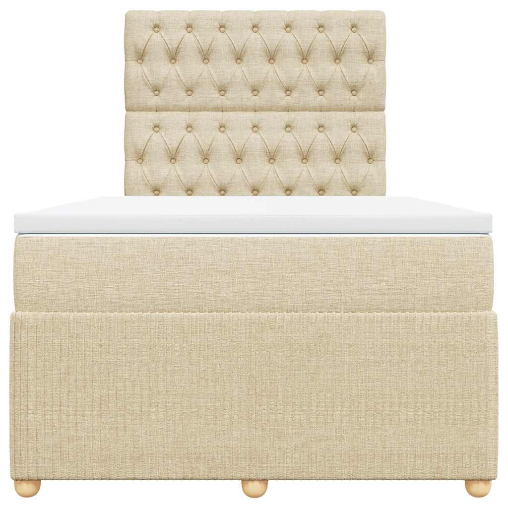 Pat box spring cu saltea, crem, 120x200 cm, textil