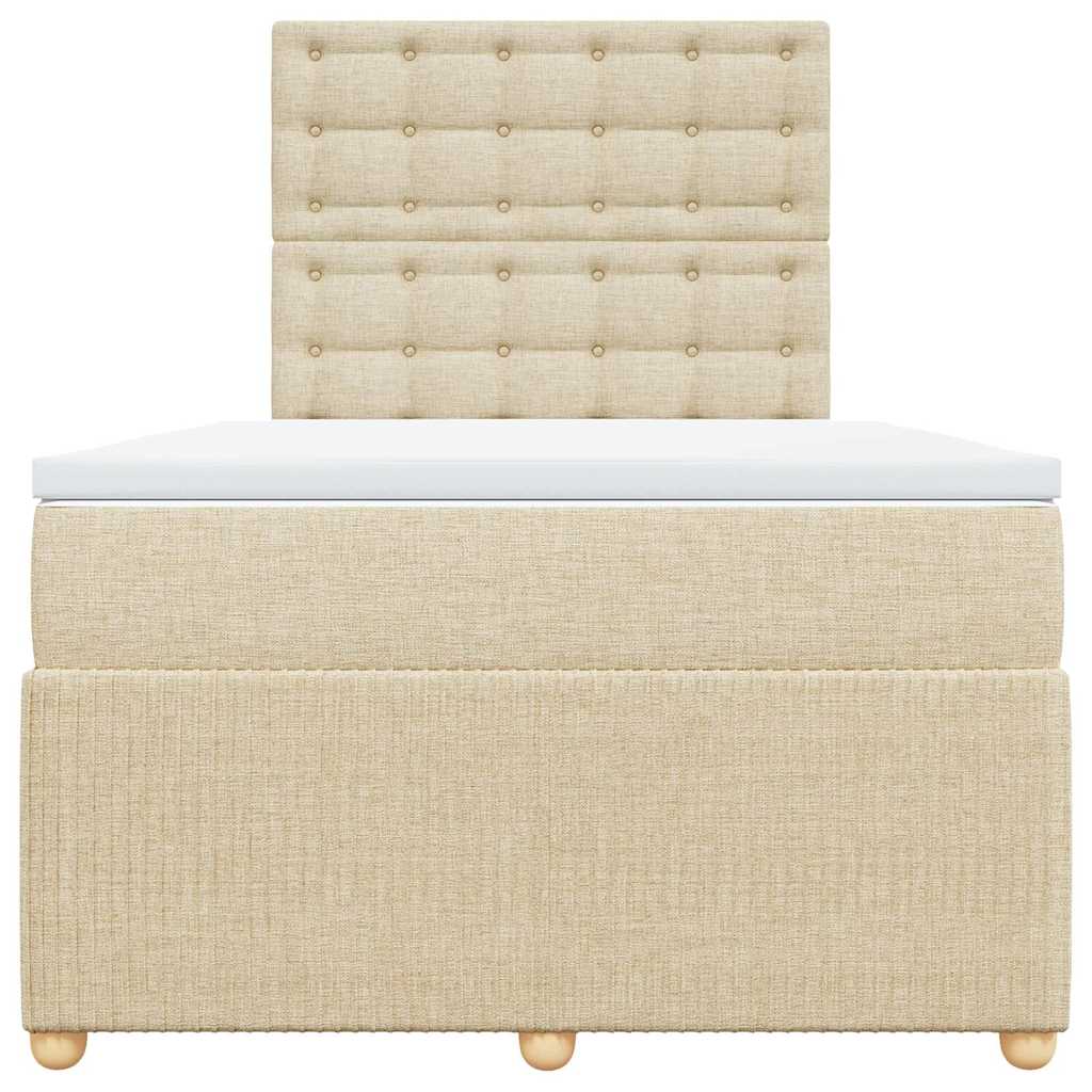 Pat box spring cu saltea, crem, 120x200 cm, textil