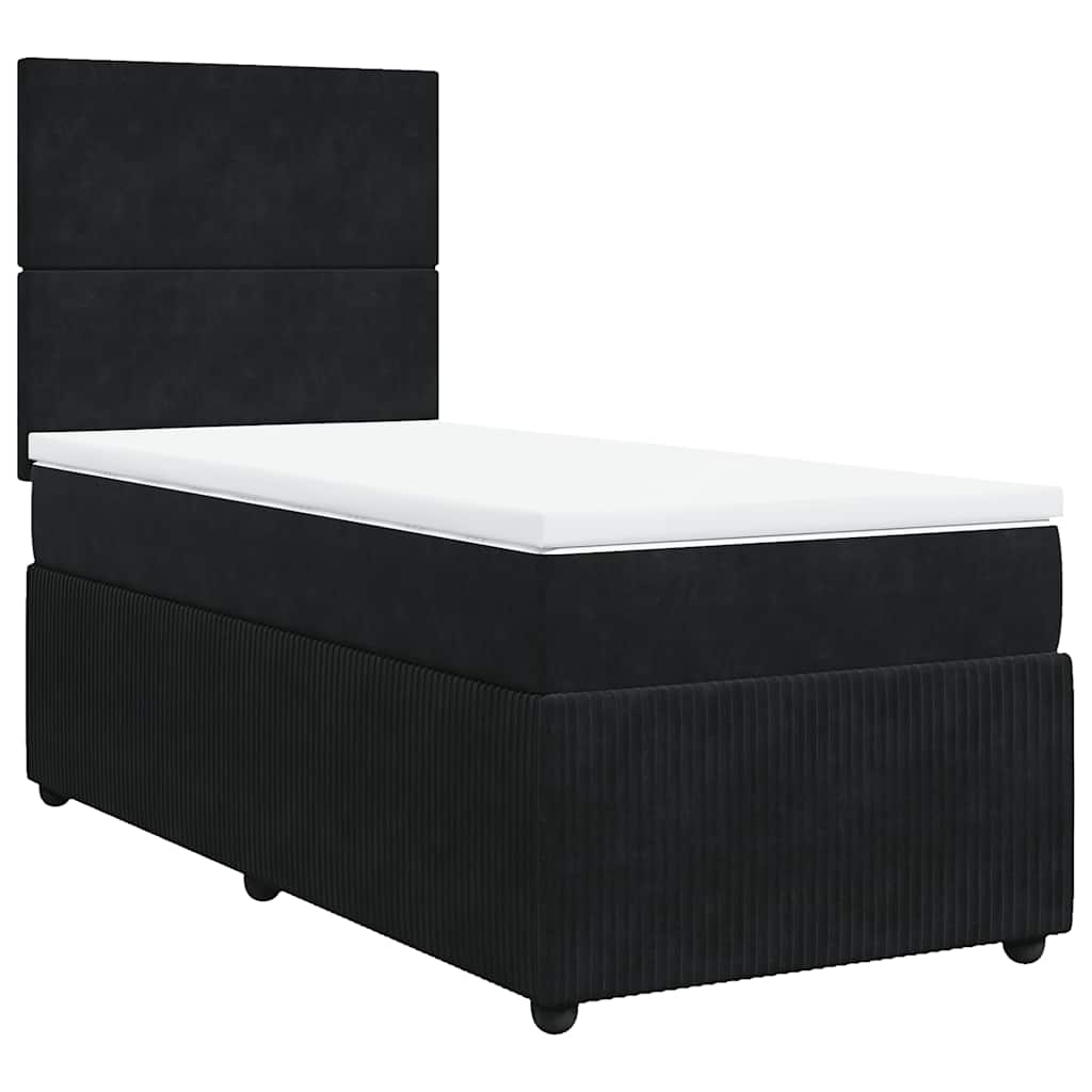 Pat box spring cu saltea, negru, 80x200 cm, catifea