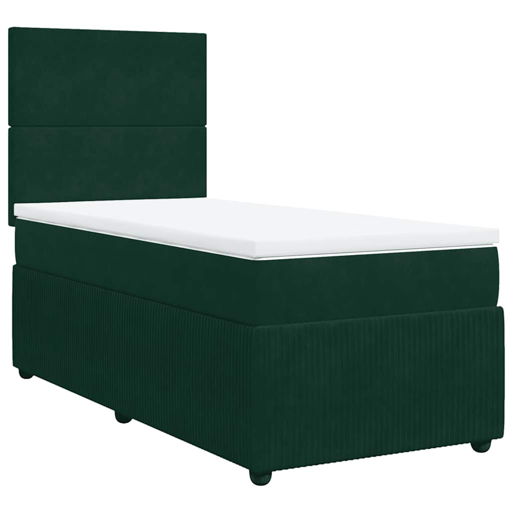 Pat box spring cu saltea, verde închis, 90x190 cm, catifea