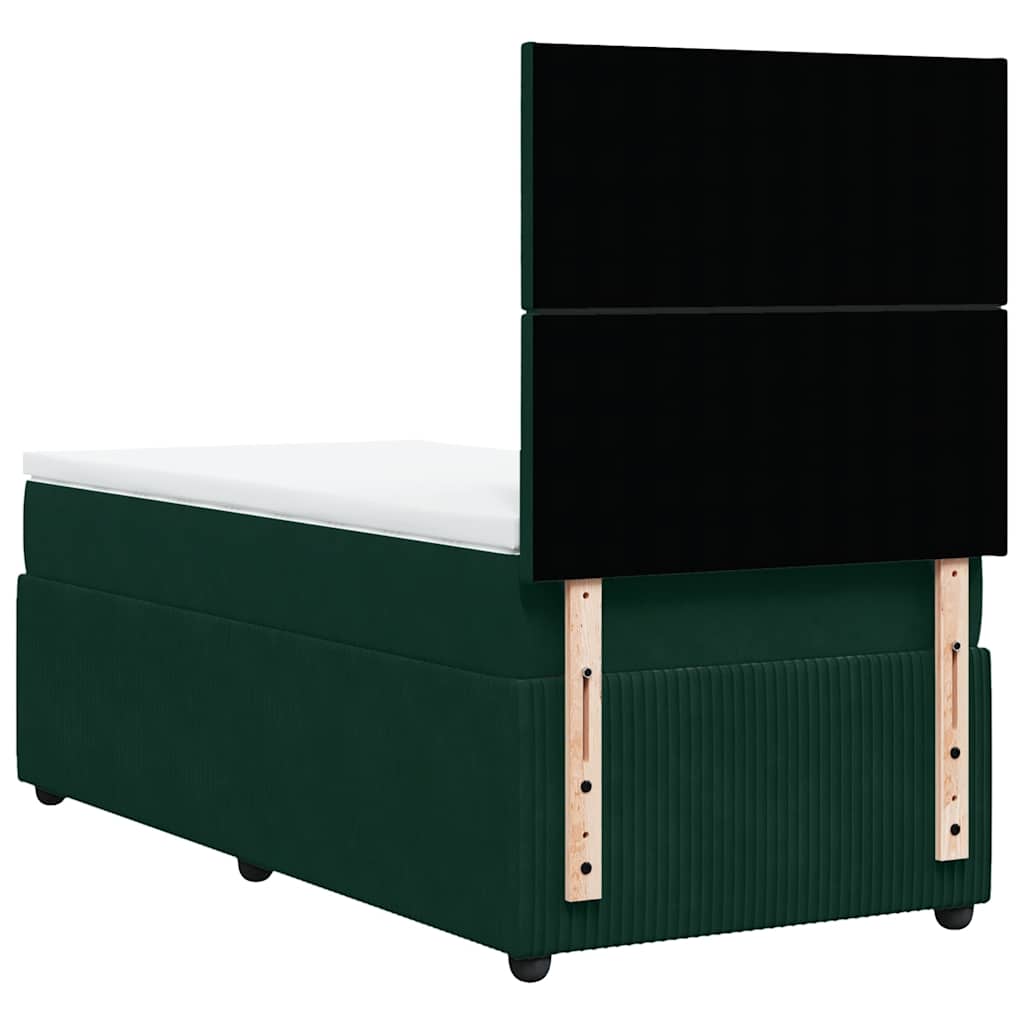 Pat box spring cu saltea, verde închis, 90x190 cm, catifea