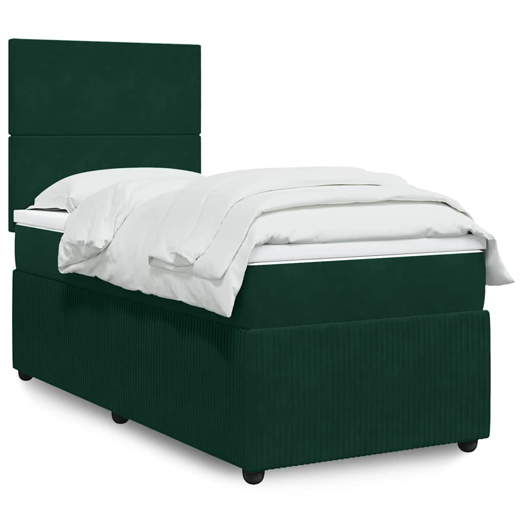 Pat box spring cu saltea, verde închis, 90x190 cm, catifea