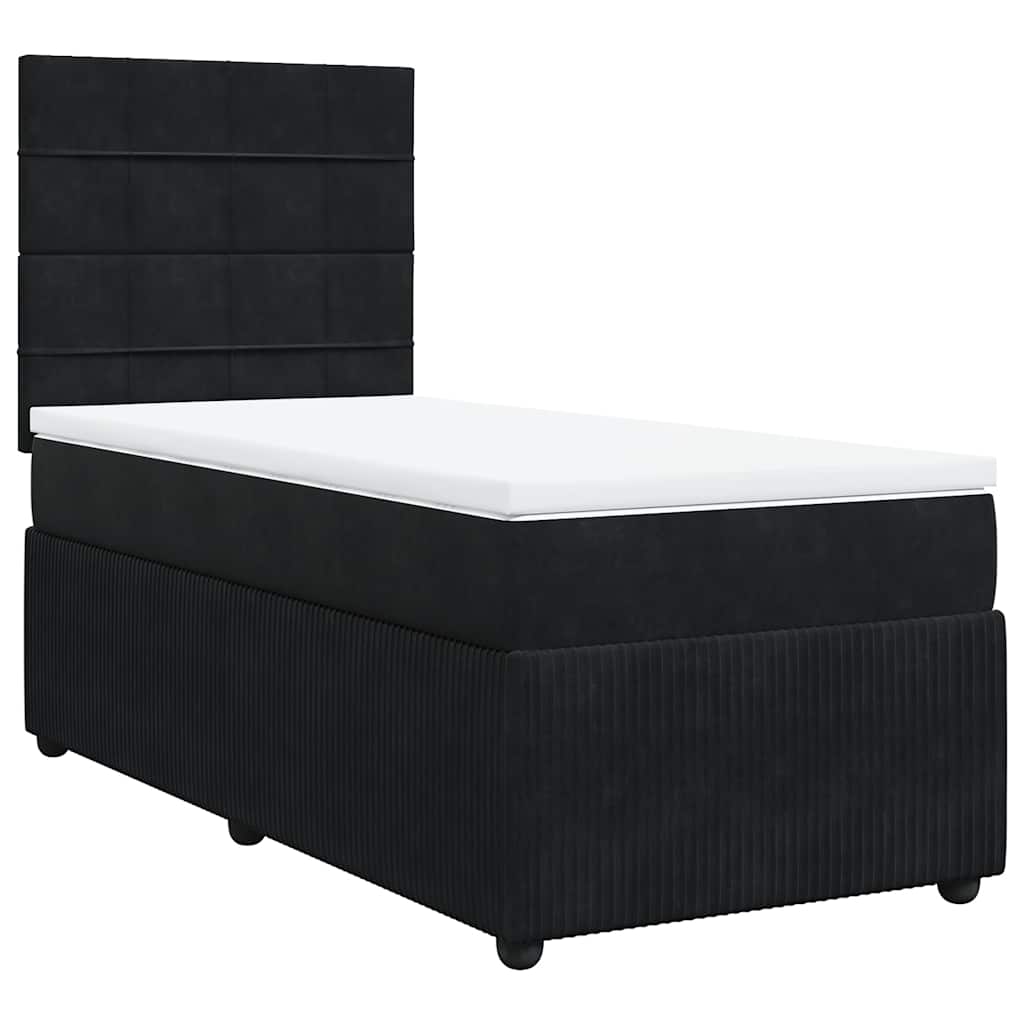 Pat box spring cu saltea, negru, 90x190 cm, catifea
