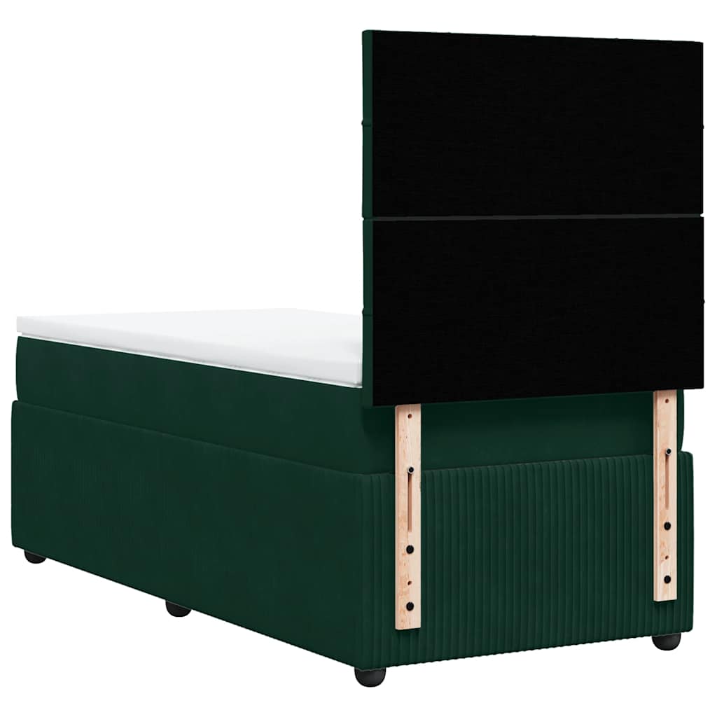 Pat box spring cu saltea, verde închis, 90x190 cm, catifea