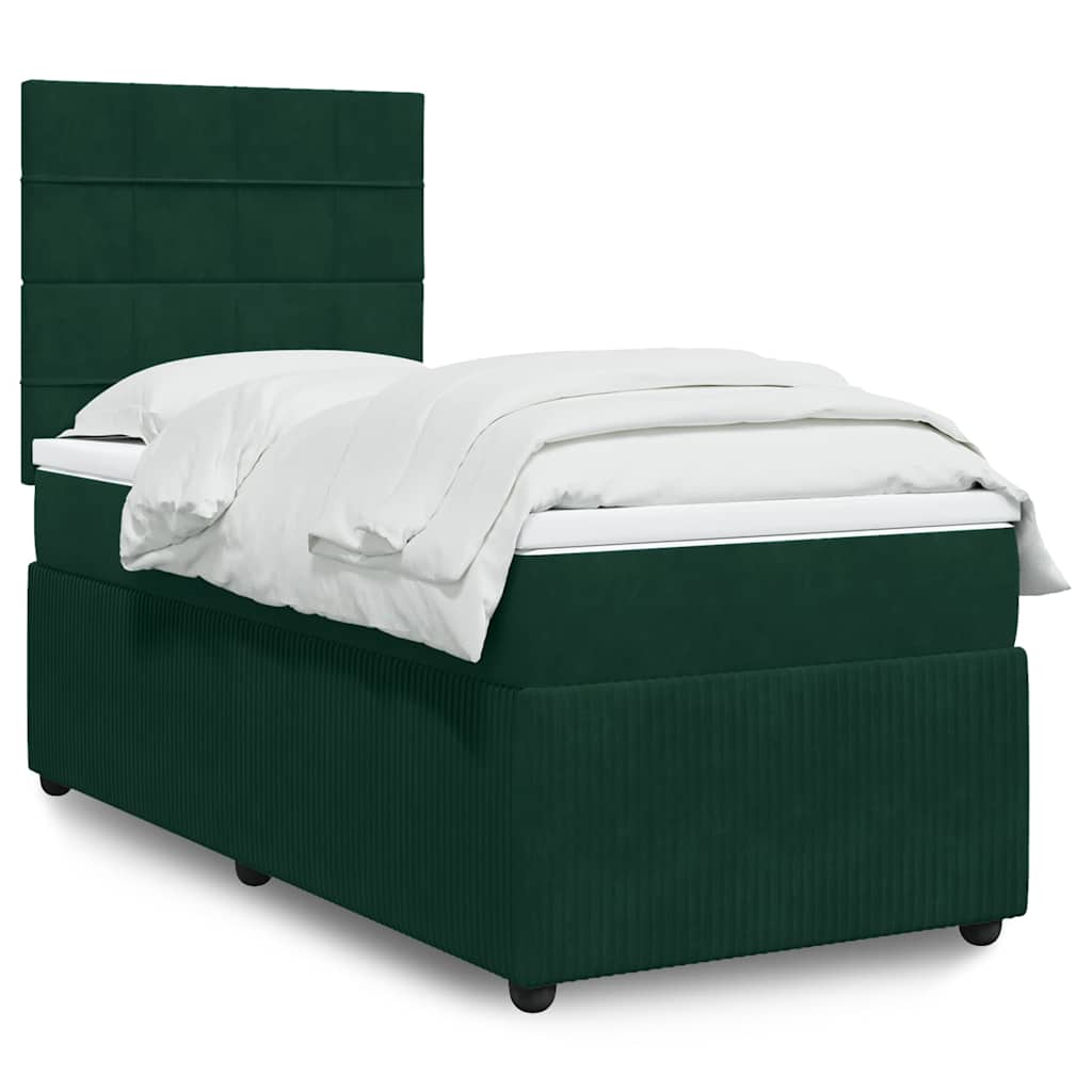 Pat box spring cu saltea, verde închis, 90x190 cm, catifea