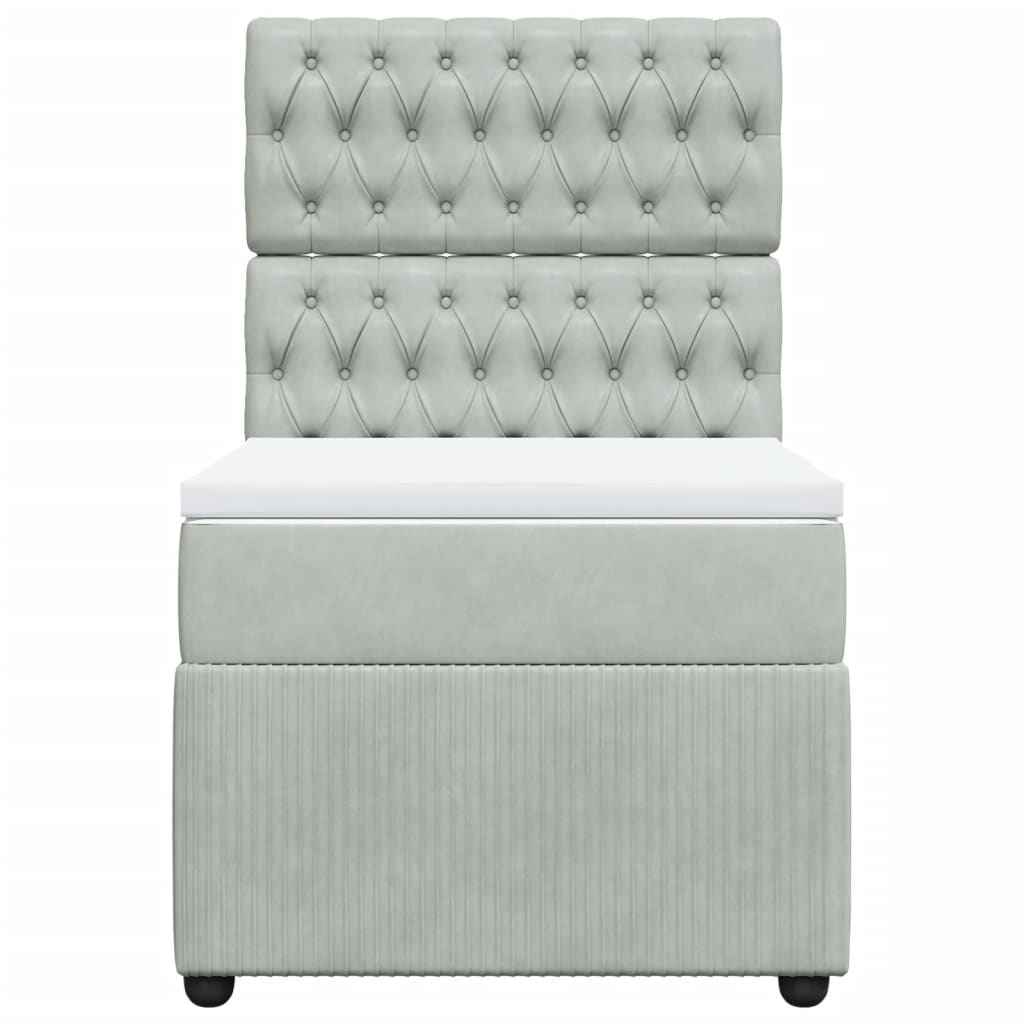 Pat box spring cu saltea, gri deschis, 90x190 cm, catifea