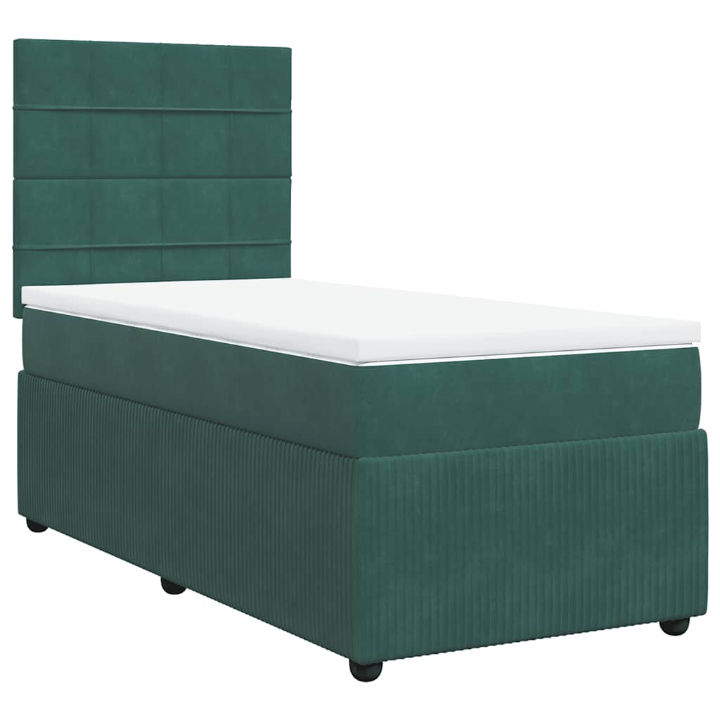Pat box spring cu saltea, verde închis, 90x200 cm, catifea