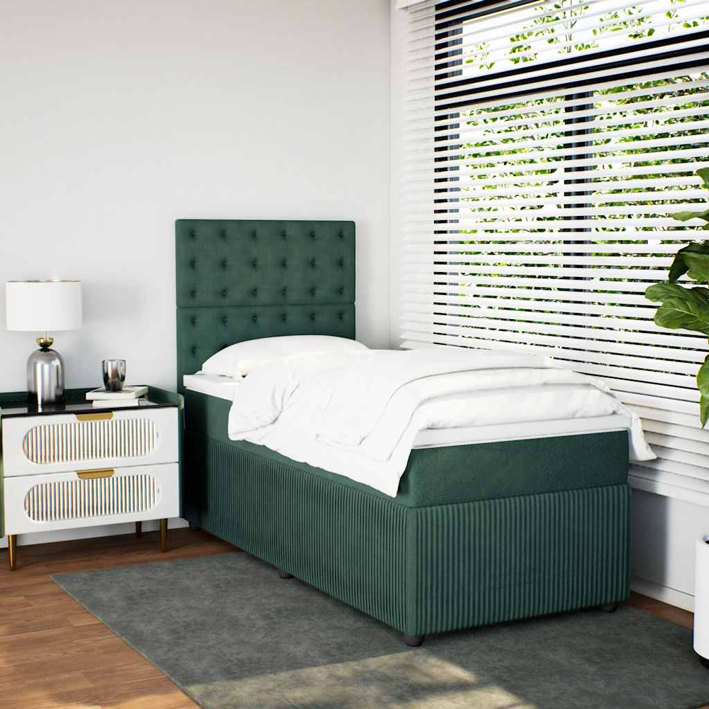Pat box spring cu saltea, verde închis, 90x200 cm, catifea