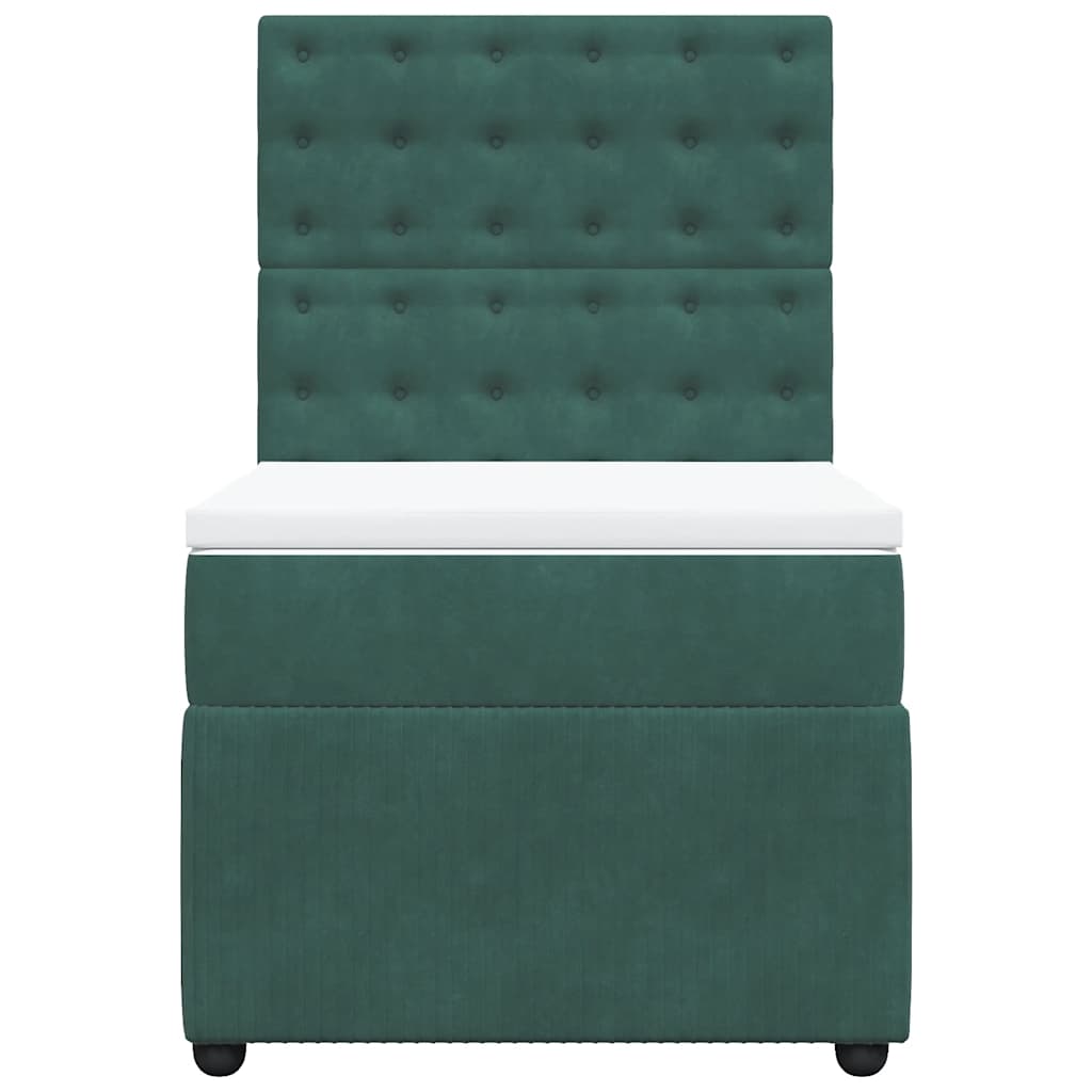 Pat box spring cu saltea, verde închis, 90x200 cm, catifea