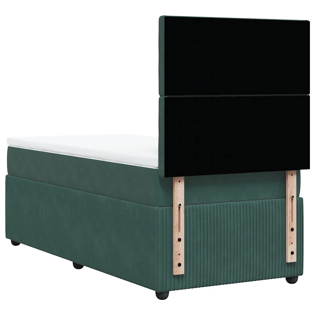 Pat box spring cu saltea, verde închis, 90x200 cm, catifea