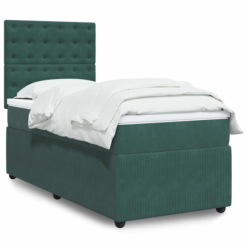 Pat box spring cu saltea, verde închis, 90x200 cm, catifea