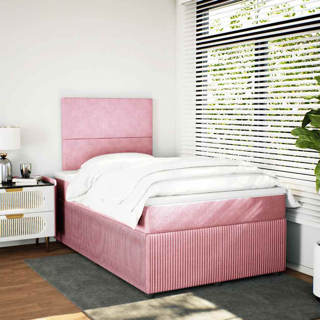 Pat box spring cu saltea, roz, 120x200 cm, catifea