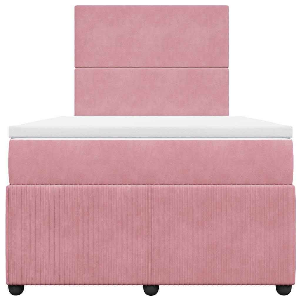 Pat box spring cu saltea, roz, 120x200 cm, catifea