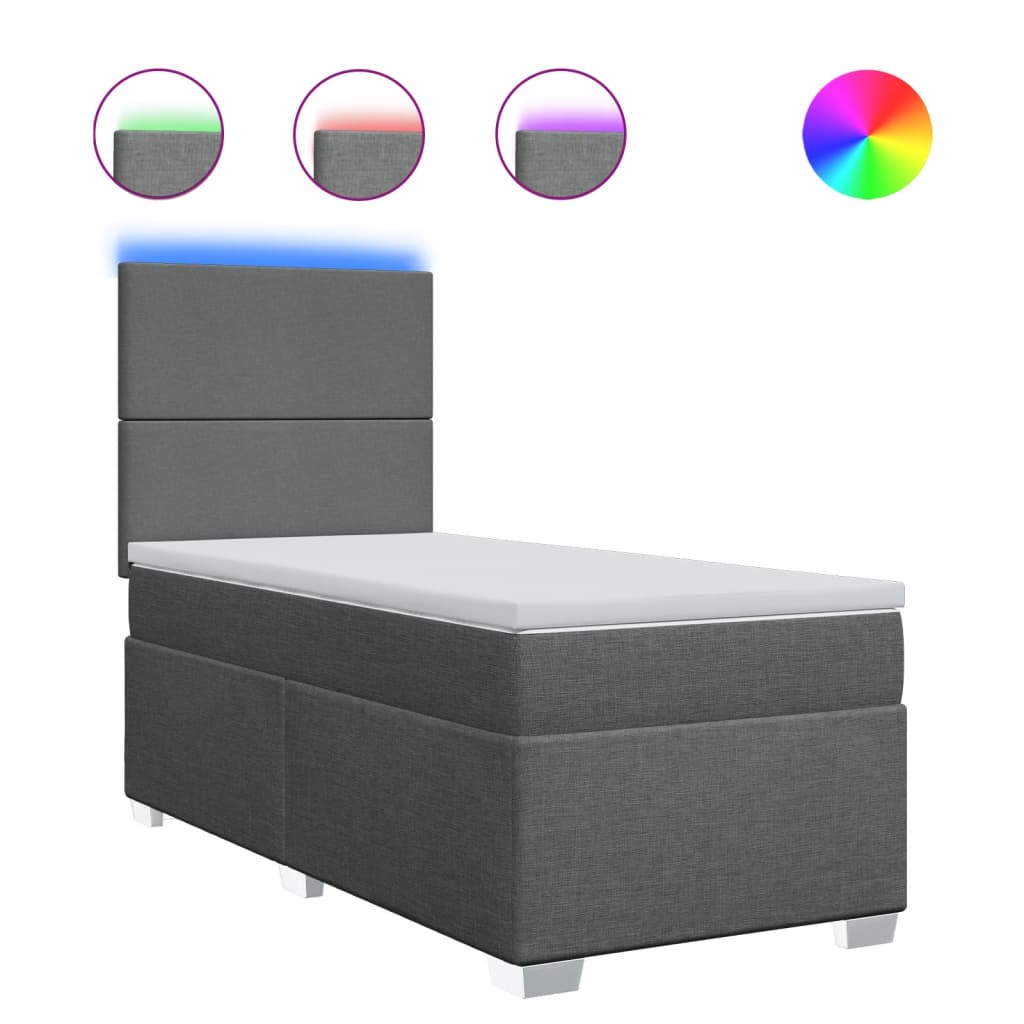 Pat box spring cu saltea, gri închis, 80x200 cm, textil