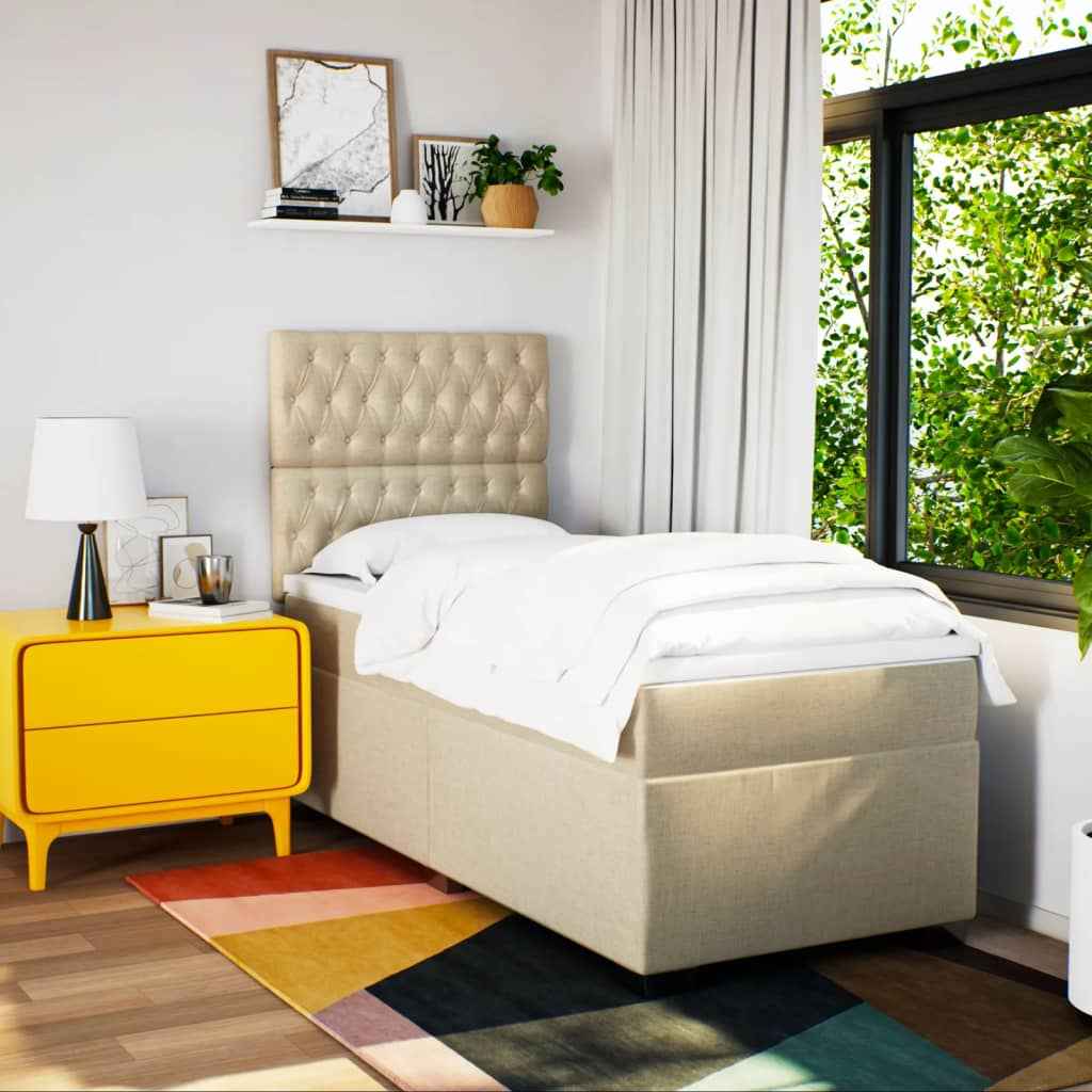 Pat box spring cu saltea, crem, 80x200 cm, textil