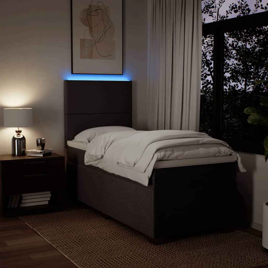 Pat box spring cu saltea, maro închis, 90x200 cm, textil