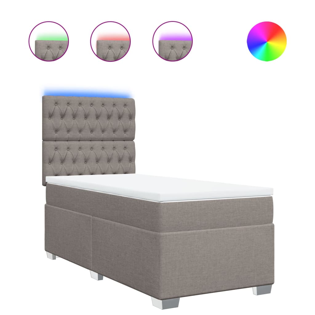 Pat box spring cu saltea, gri taupe, 90x200 cm, textil