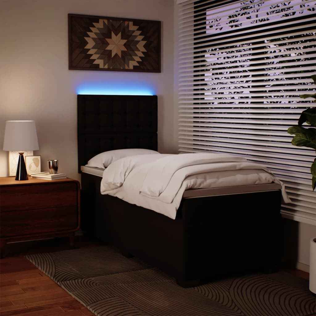 Pat cu arcuri cu saltea, negru, de o persoană, piele ecologică