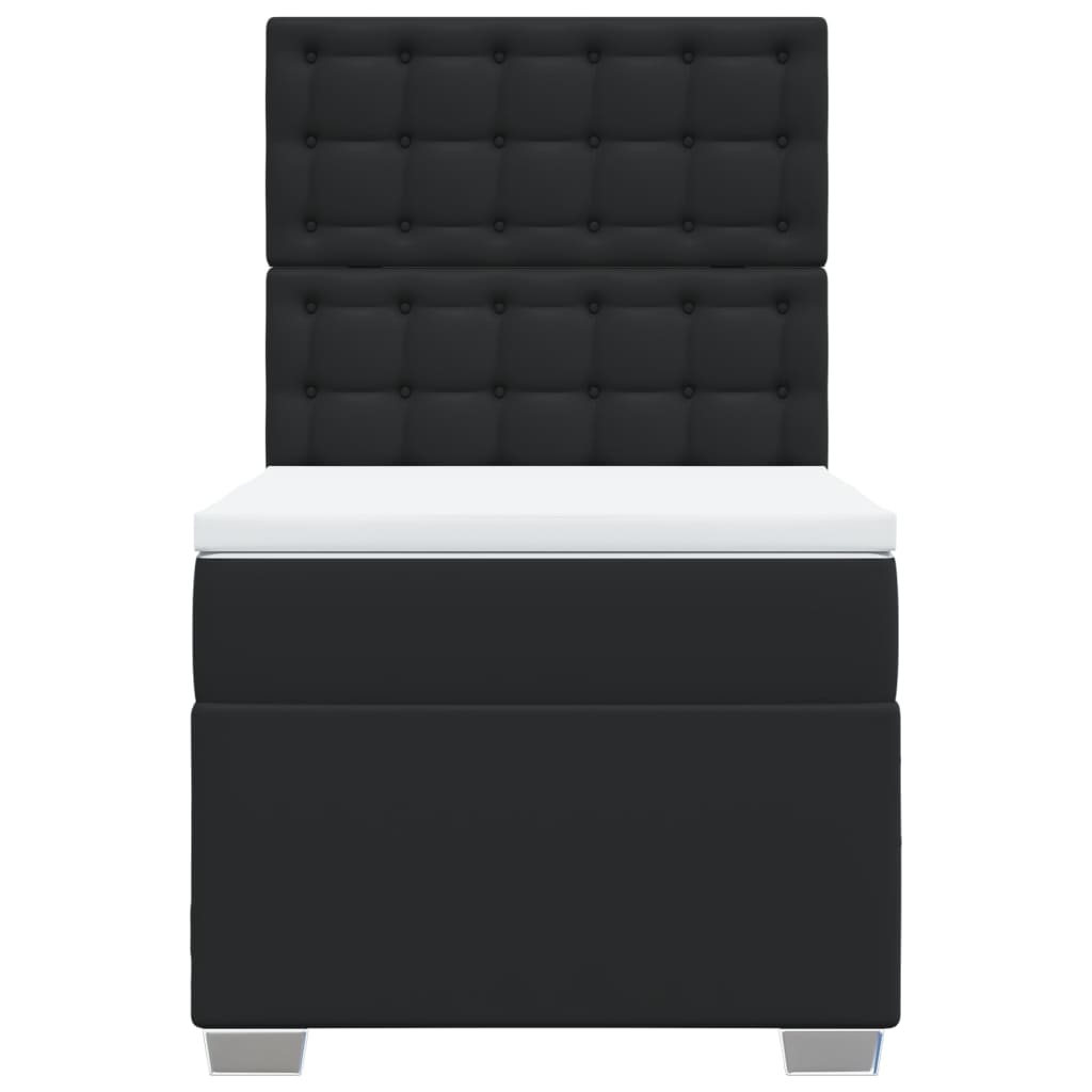 Pat cu arcuri cu saltea, negru, de o persoană, piele ecologică