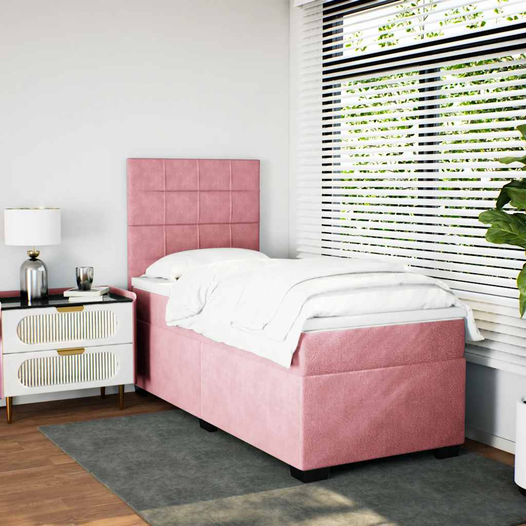 Pat box spring cu saltea, roz, 80x200 cm, catifea